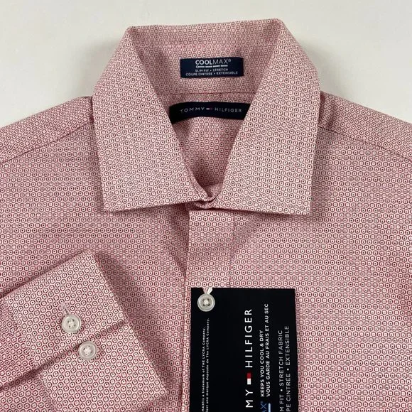 NWT Tommy Hilfiger CoolMax Slim Fit Stretch Shirt Mens Small 14.5  32/33 Red - Picture 3 of 12